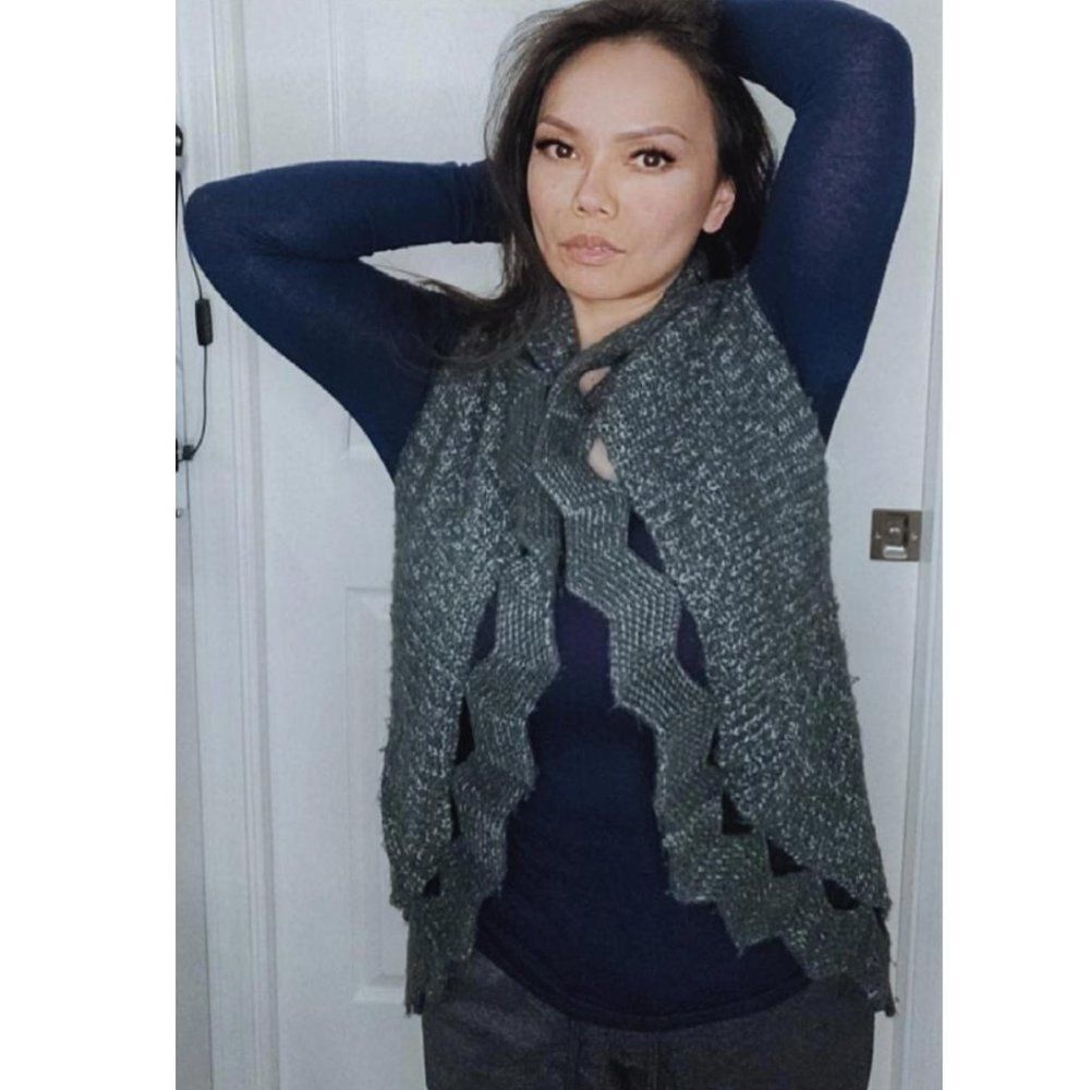Adore Wool-Blend Black Sleeveless Crocket/Knitted Style Cardigan